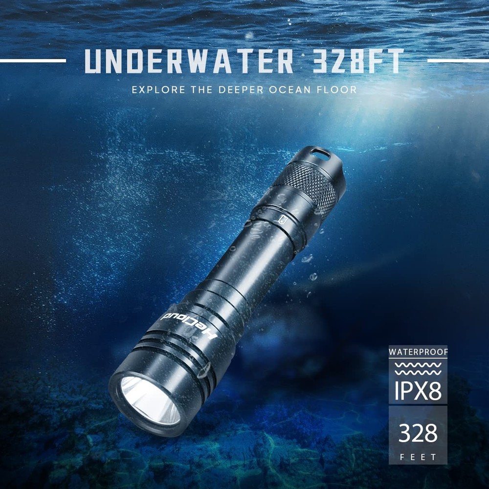HECLOUD 3000LM Rechargeable Scuba Diving Flashlight Dive Light IPX8