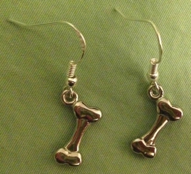 DOG BONE (SOLID) EARRINGS - Pewter with Sterling Silver Ear Wires (or GP) #1