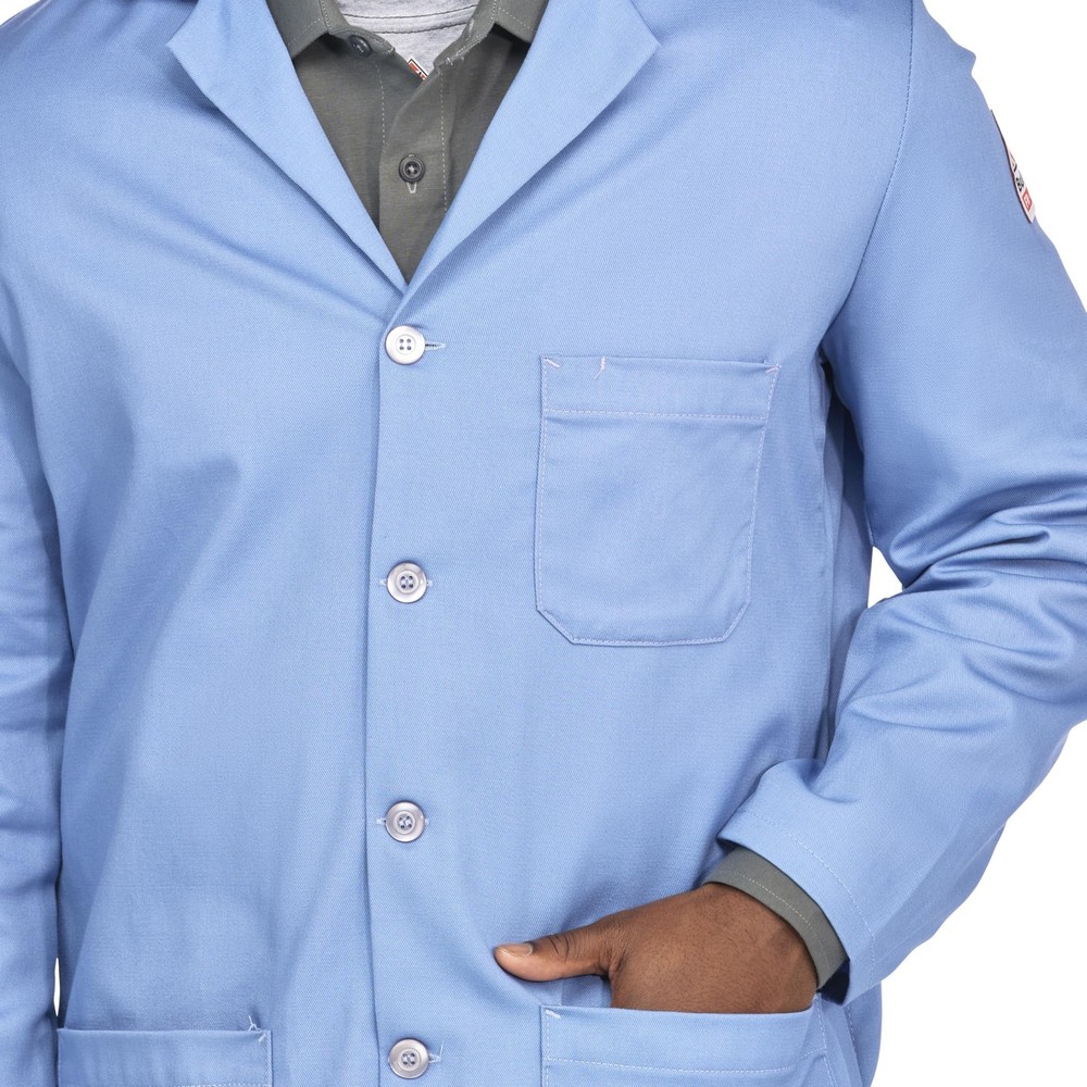 Bulwark Flame Resistant 7oz Cotton Lapel Collar Lab Coat Medium Light Blue