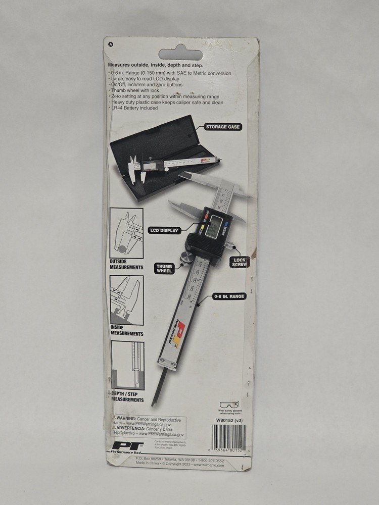 PERFORMANCE TOOL DIGITAL CALIPER 0-6" (150MM)