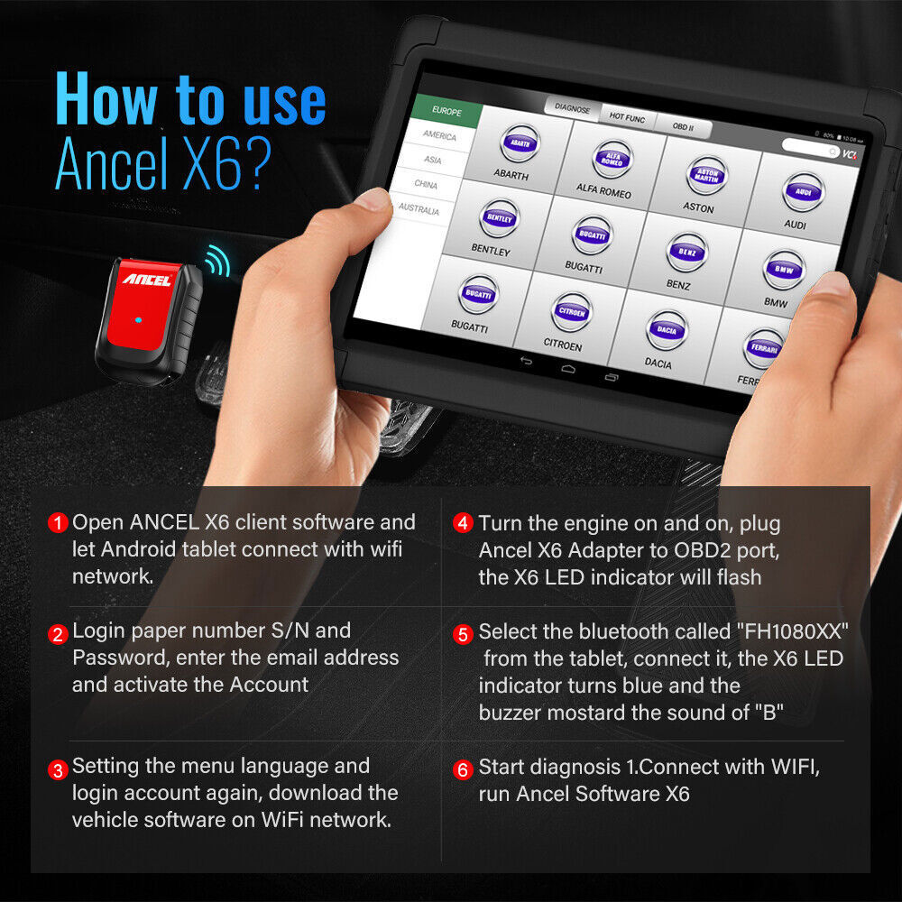 ANCEL OBD2 Scanner Bluetooth Bidirectional Diagnostic Tool 10inch Touch Screen
