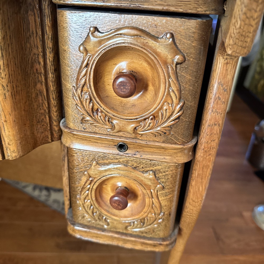 Antique Oak Ornate Sewing Machine Desk