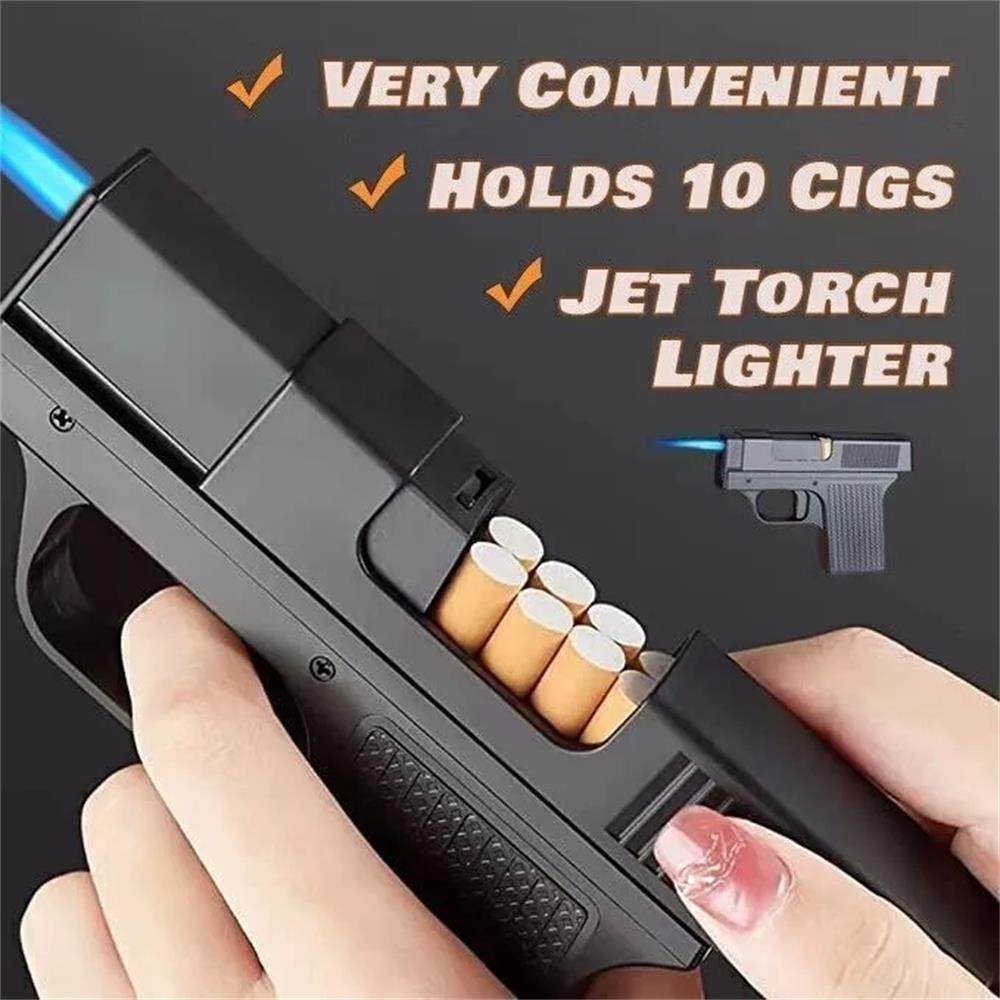 1-5pc Unique Butane Cigarette LIGHTER&CASE Adjustable Jet Torch Flame Pistol Gun