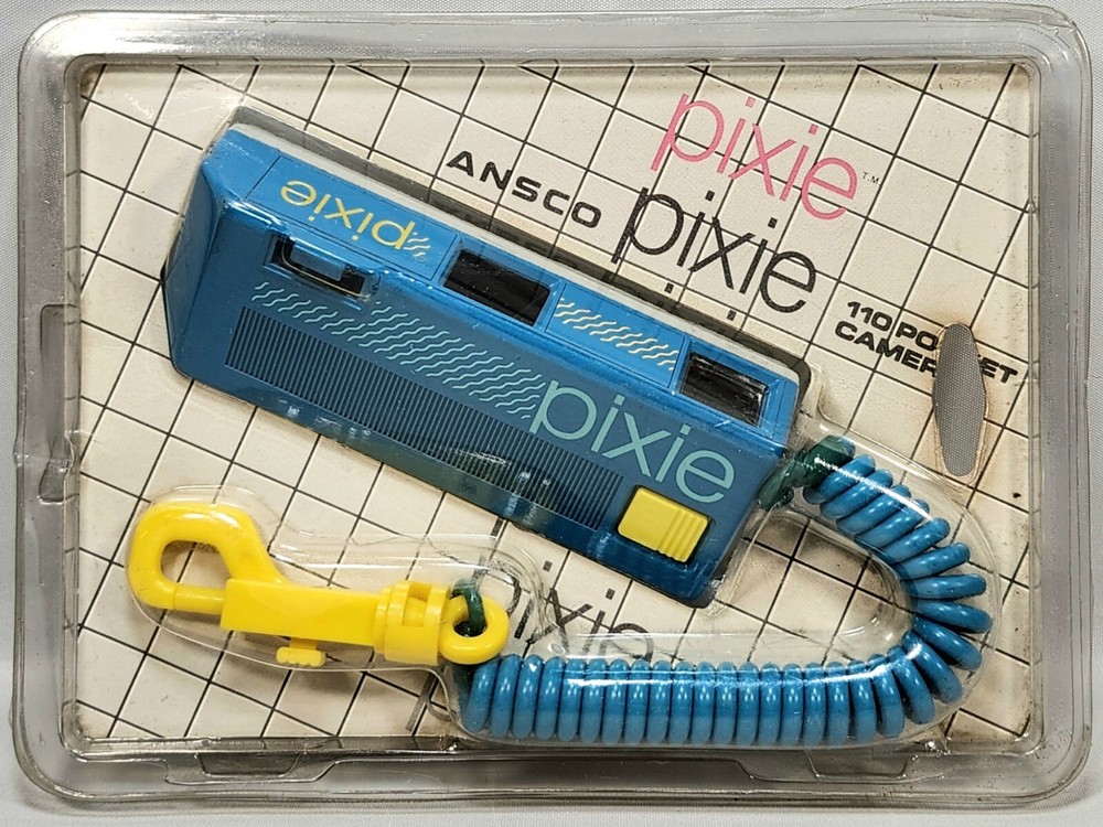 Vintage PIXIE POCKET CAMERA 110mm Blue Keychain ANSCO 1980s