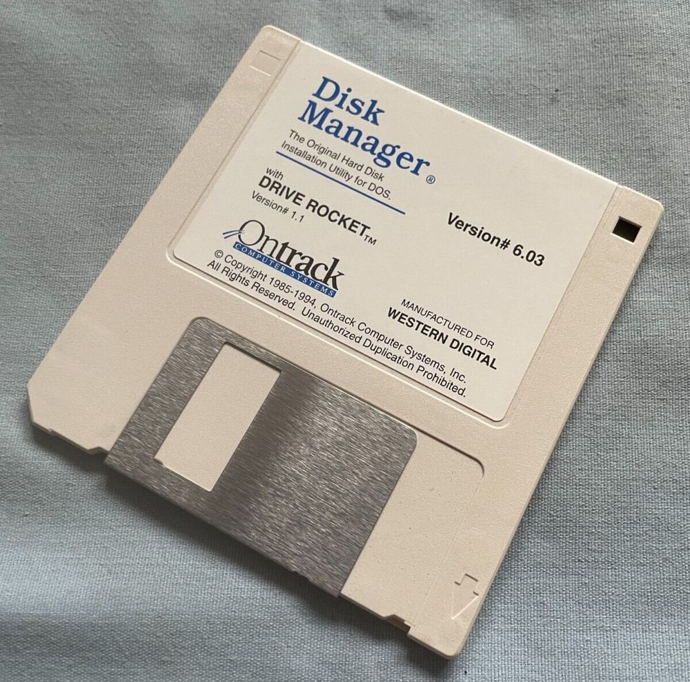 DISK MANAGER VERSION 6.03 - 1994 DOS PC Computer Ontrack Software 3.5" UNTESTED