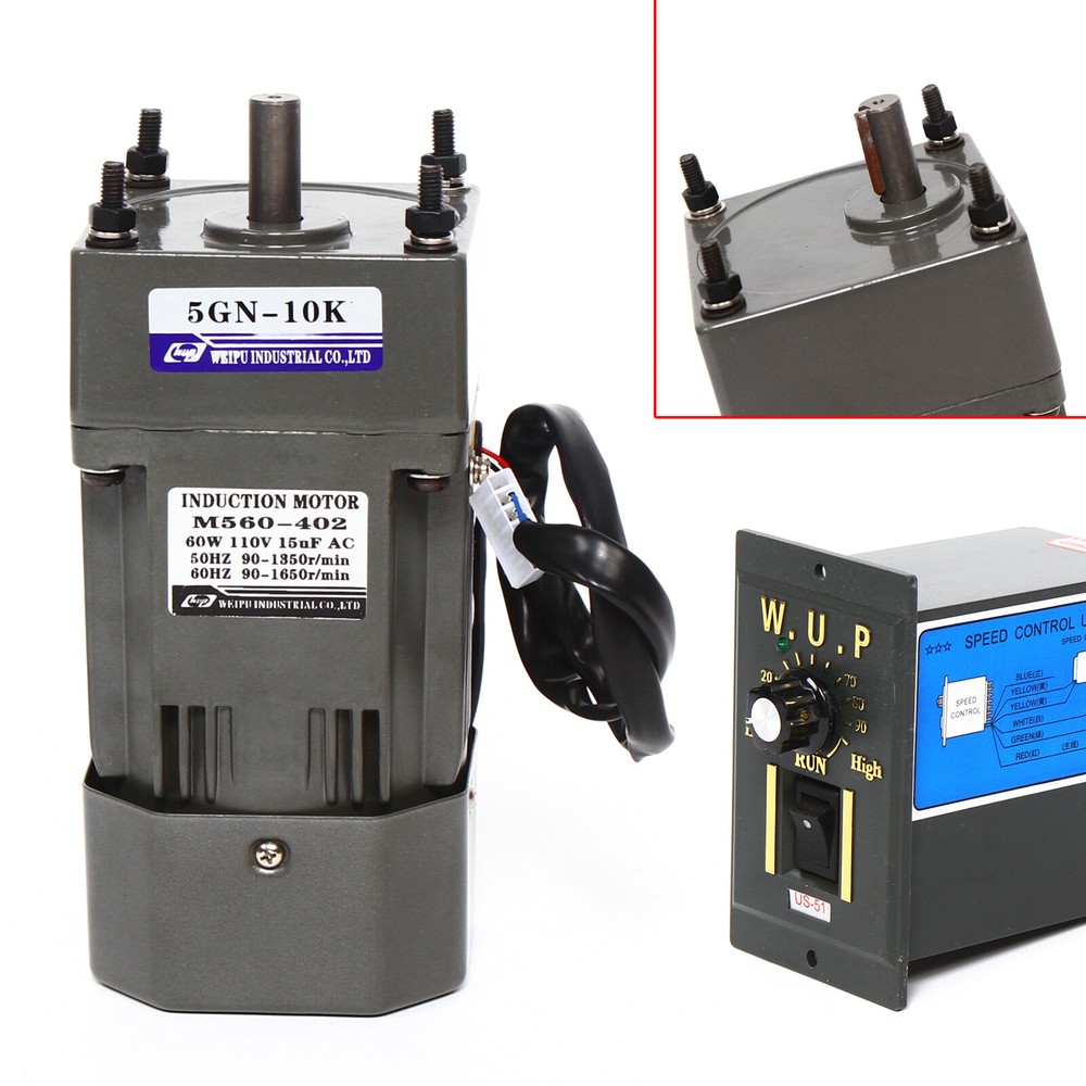 110V 60W AC Gear Motor Electric Variable With Speed Controller Single-phase 1:10