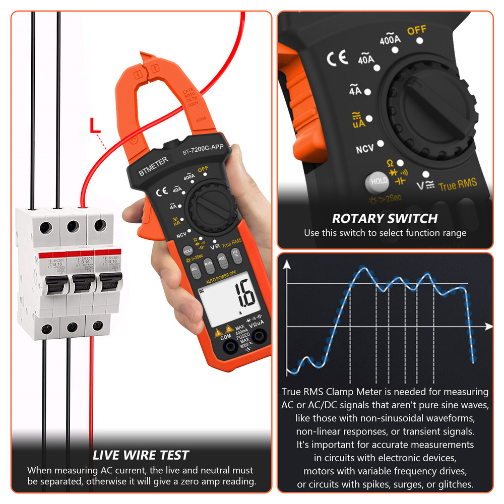 Digital Dc Current Clamp Meter Multimeter Ac Amp Voltage Trms Bluetooth Ohm
