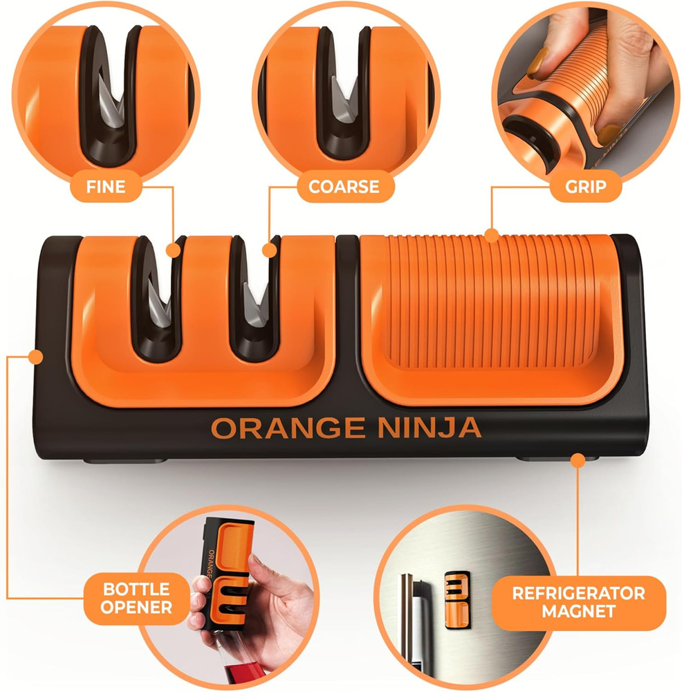 Orange Ninja Mini Knife Sharpener - Coarse & Fine Blade Sharpener, Sharpening Sy