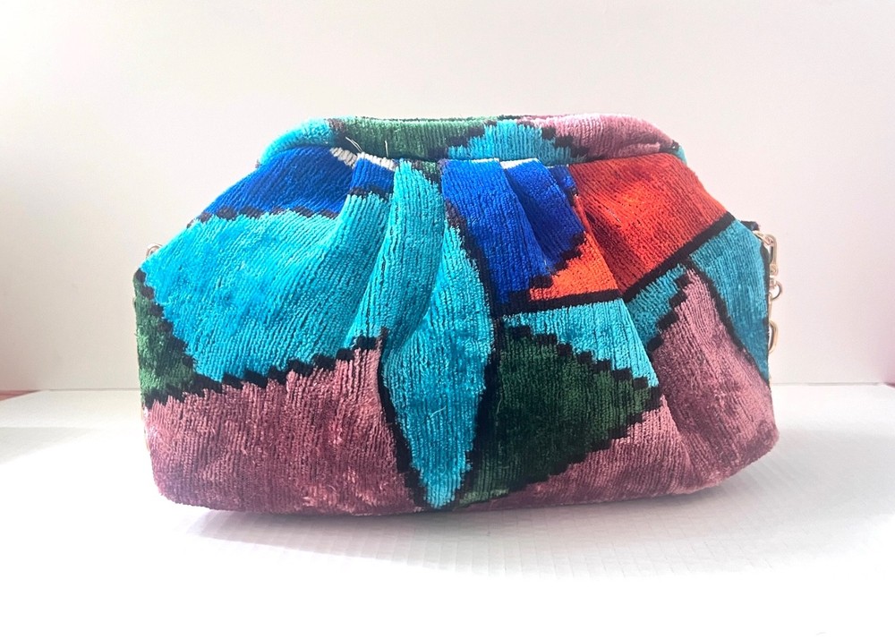 Ayca Design Silk Velvet Soft Clutch Purse with chain, EUC