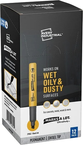 Marks A Lot UltraDuty Chisel Tip Permanent Markers, Black, 12-Pack