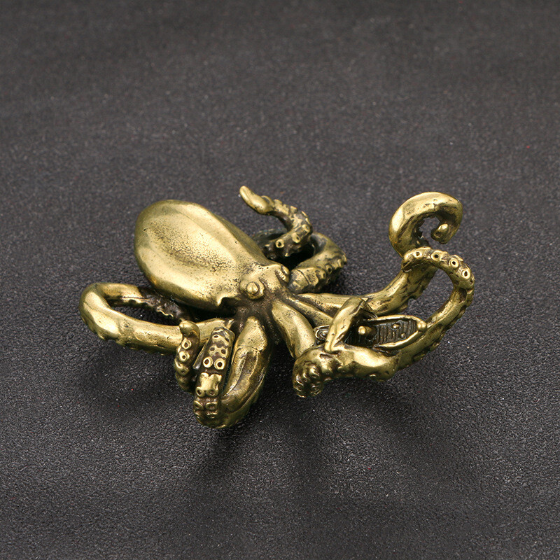 Rare Solid Brass Octopus Figurine Statue Home Ornaments Animal Figurines Gift