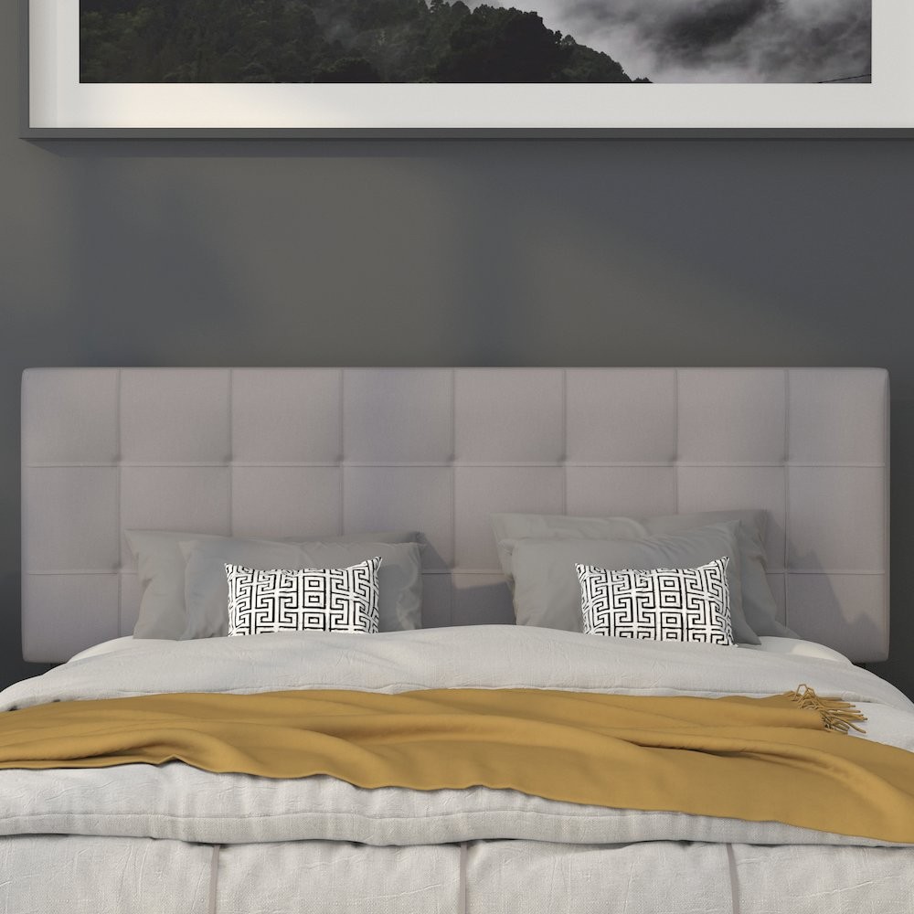 Tufted Upholstered Queen Size Headboard in Light Gray Fabric