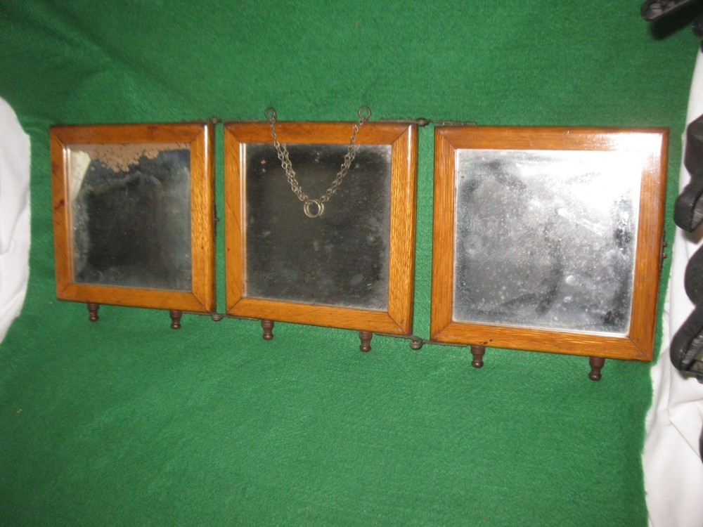 Antique 3 Panel Folding Hanging or Table Top Mirror