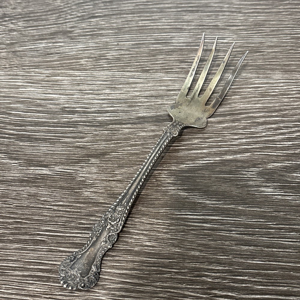 PAT 1899 Sterling Silver Ornate Floral Handle Serving Fork