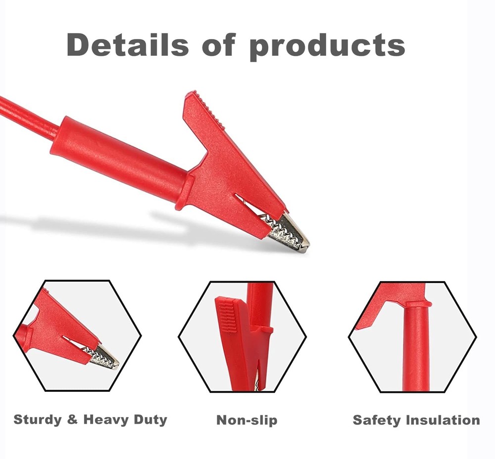 Dual Alligator Clips Electrical Test Leads 3.3ft Red/Black