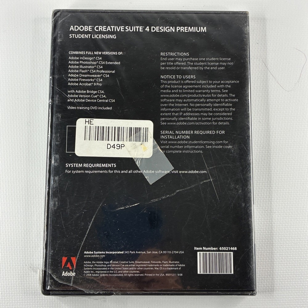 Adobe Creative Suite 4 Design Premium MAC OS Student Version SEALED