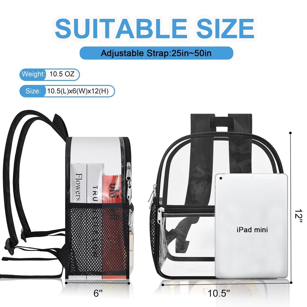Clear Backpack for Stadium Events - 12x12x6, Mini Small Clear Bag with Front ...