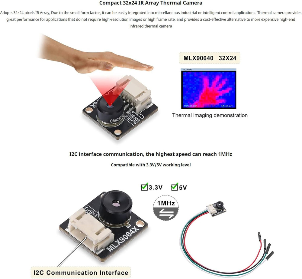 MLX90640 Thermal Camera Module - 110° IR Sensor for Raspberry Pi Projects