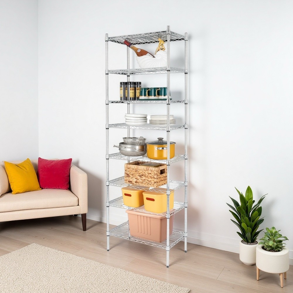 8-Tier Wire Shelving Unit - Heavy Duty, Adjustable, Silver, Modular Kitchen Rack