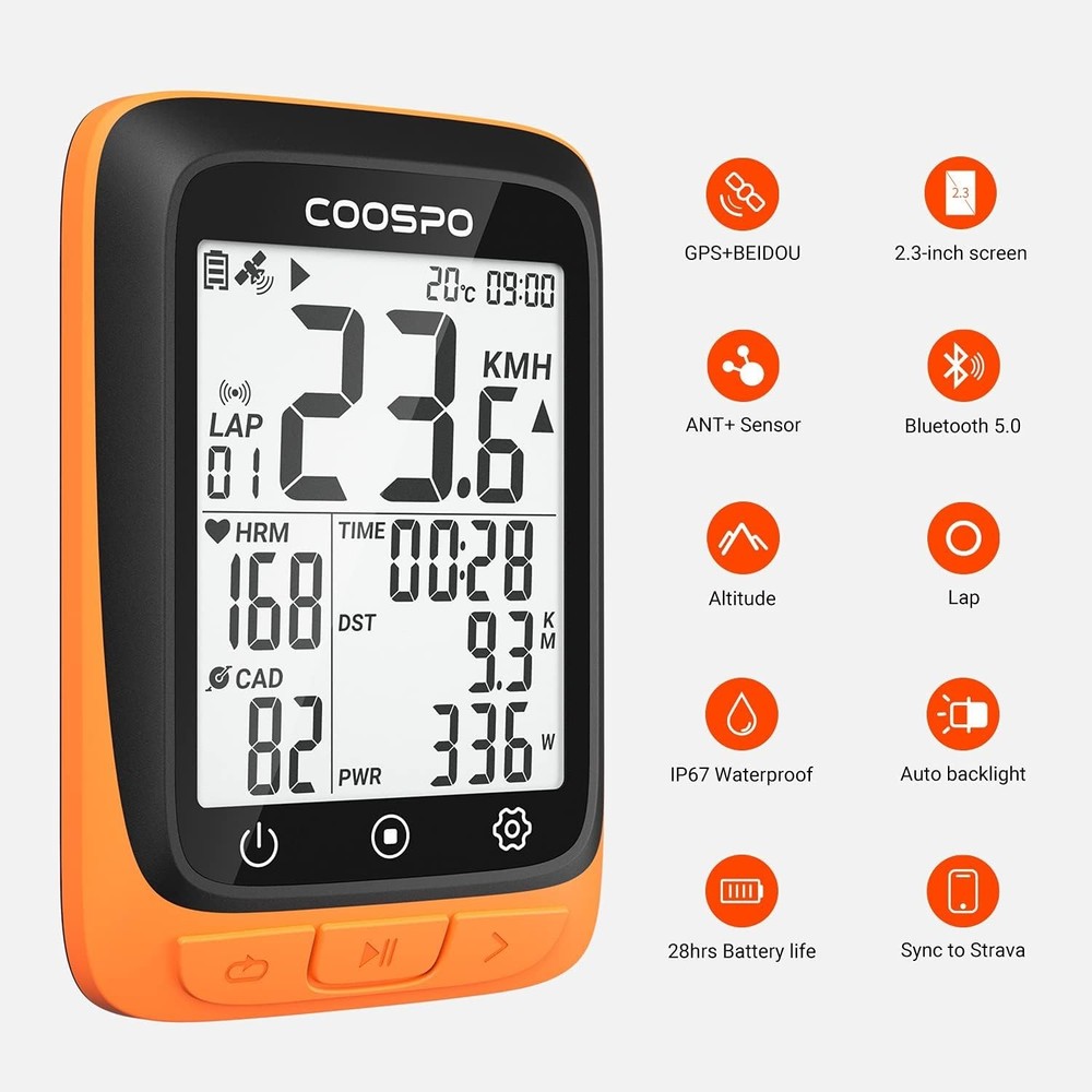 Waterproof Cycling Computer with 2.4” LCD Display - GPS Tracker & Bluetooth Sync