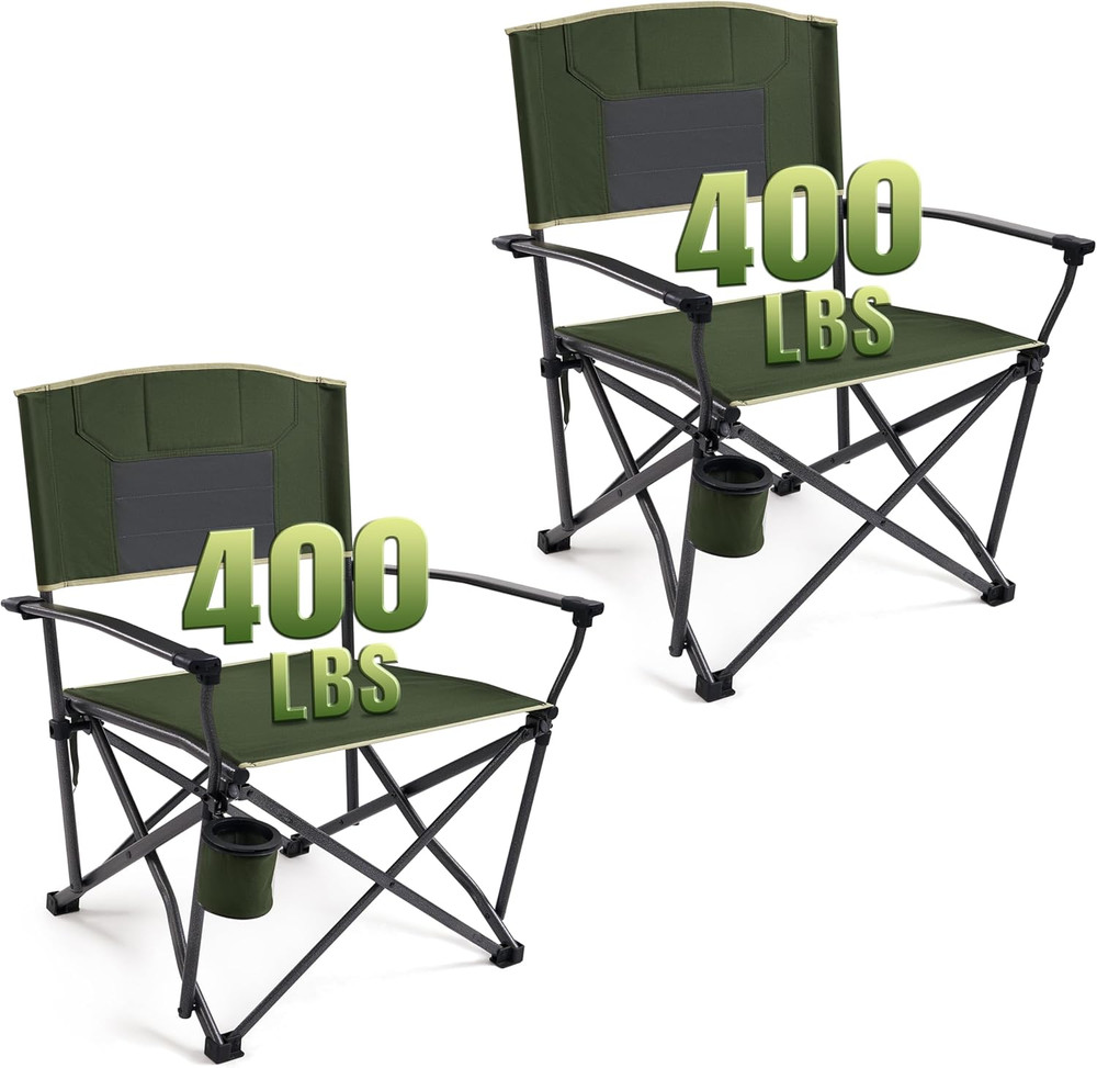 DMH OUTDOORS 2 Pack Oversized Camping Chairs for Adults Heavy Duty 400 LBS, Fold