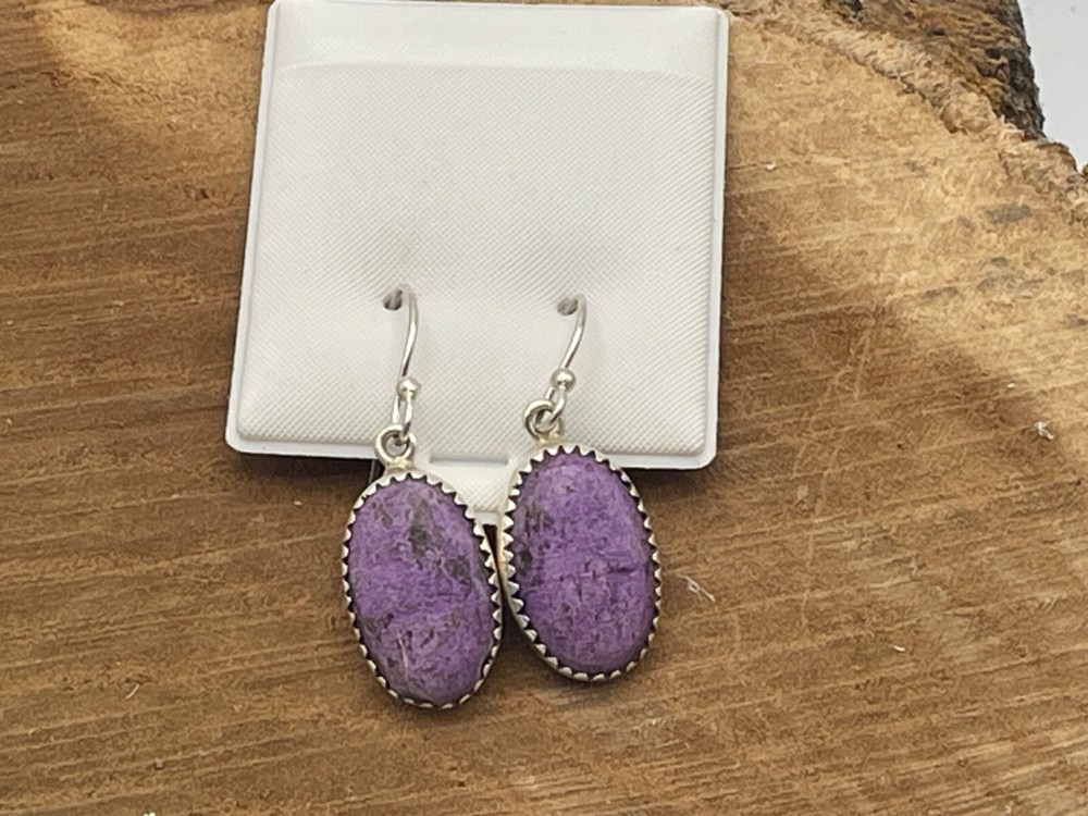 Native Sterling Silver Purpurite Dangle Drop Earrings--2195.24