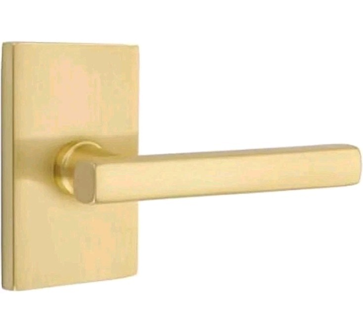 Modern Rectangular Rosette Privacy Set Freestone Lever Satin Brass 5212FRLLHUS4