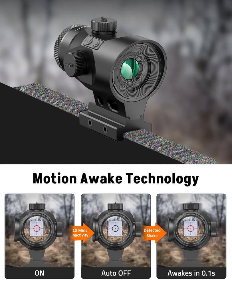 Motion Awake Compact Prism Scope-1x Magnification Illuminated Circle Dot Reticle