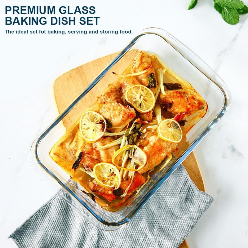 8-Piece Deep Glass Baking Dish Set with Plastic lids Rectangular Bakeware Pans