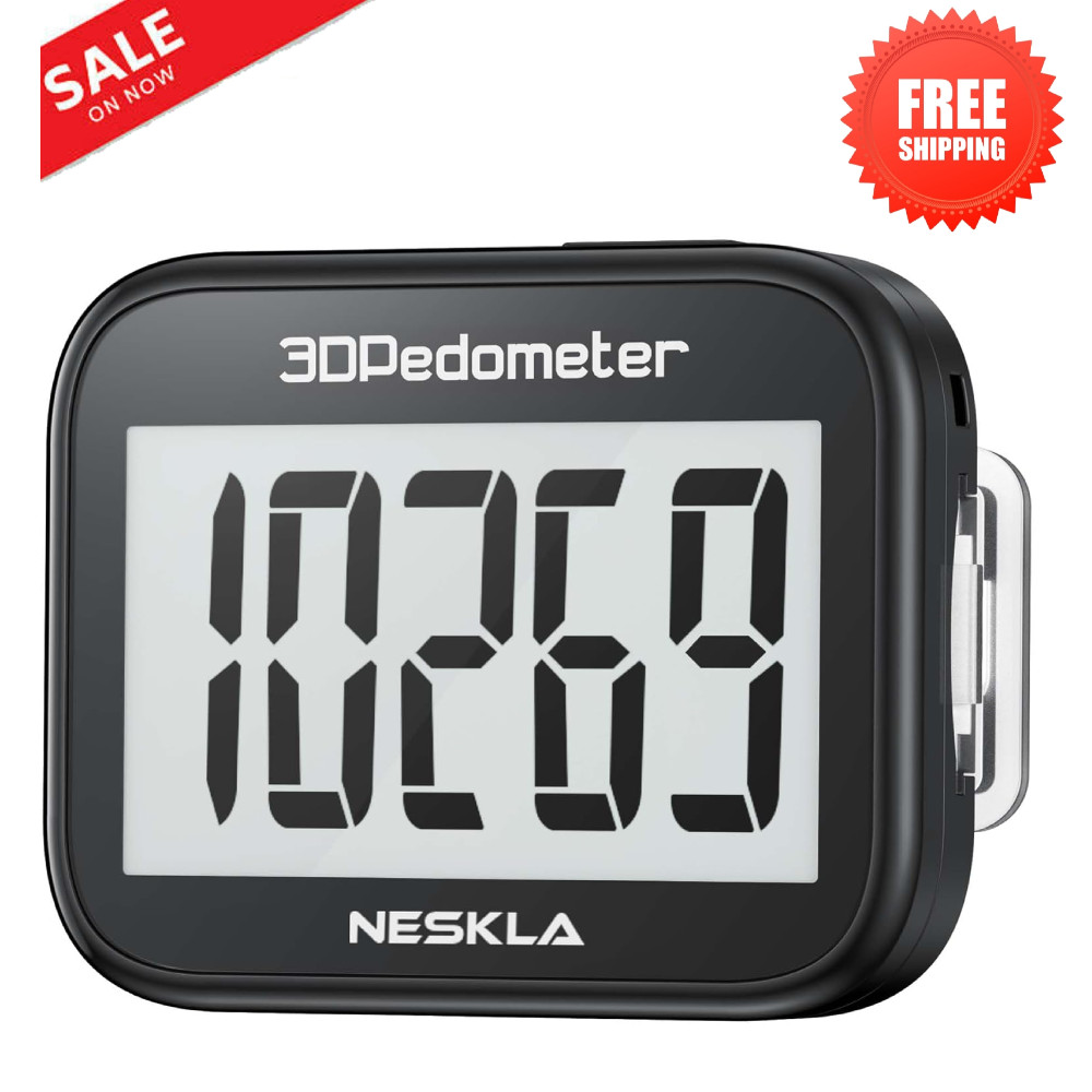 NESKLA 3D Pedometer for Walking, Simple Step Counter with Assorted Colors