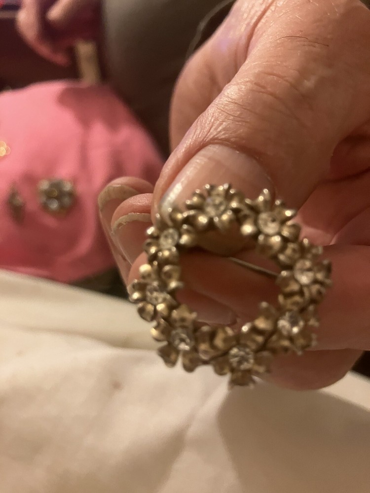 White Metal And Crystal Brooch
