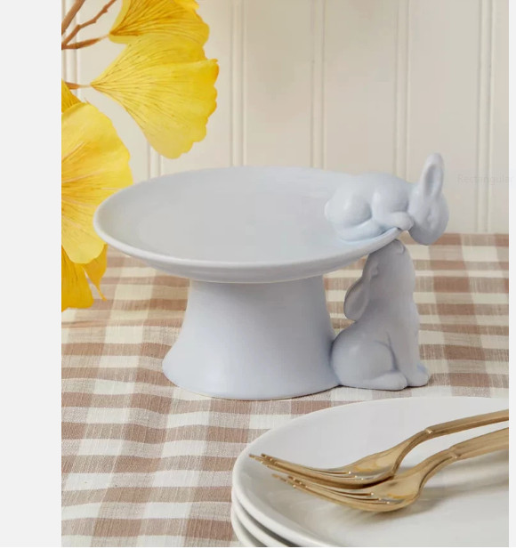 Haven 7.25" Two Figural Easter Bunnies Stoneware Cake Stand white