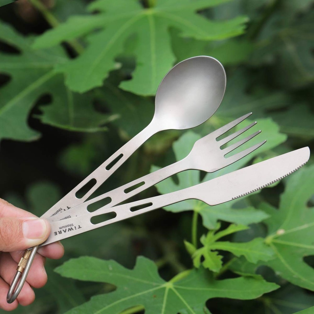 Titanium Ultra-Light Weight Tableware Durable Knife Fork Spoon Chopsticks Cut...