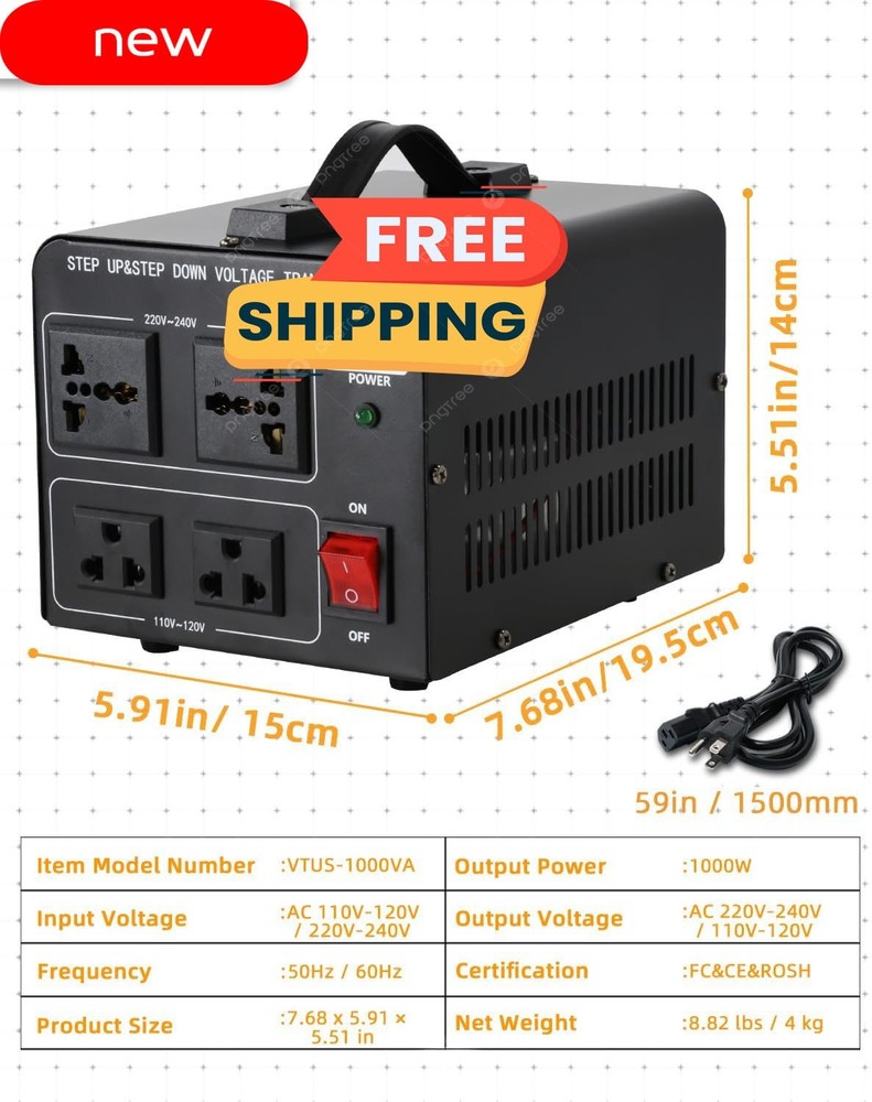Transformador Convertidor de Voltaje de 1000 W, Elevador/Reductor de Voltaje de