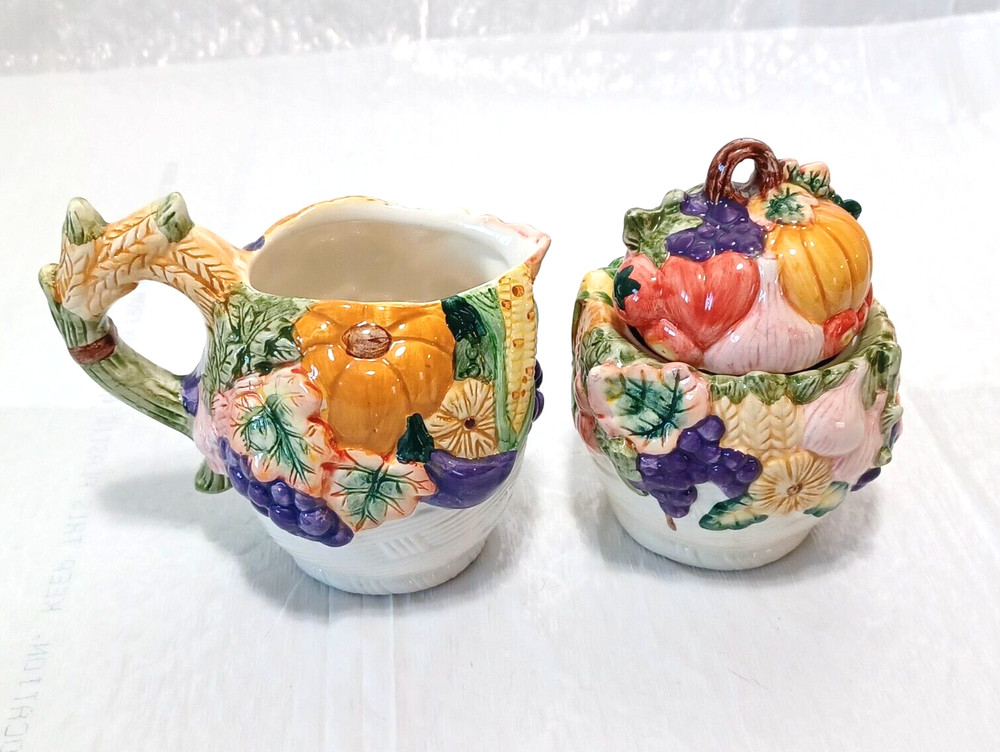 Long Rich Harvest Vegetable Creamer & Sugar Ceramic Set
