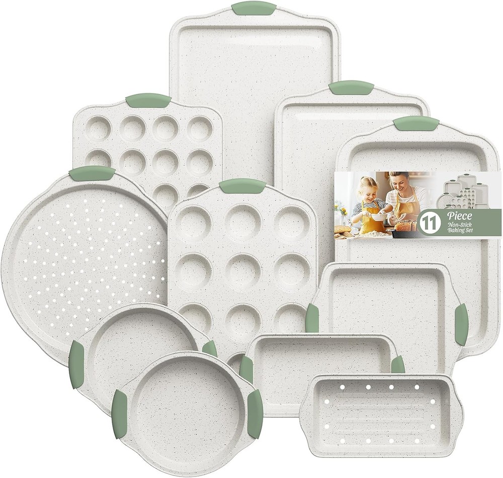 11-Piece Nonstick Baking Pans Set Stackable Non Toxic Bakeware Sets W/ Cookie