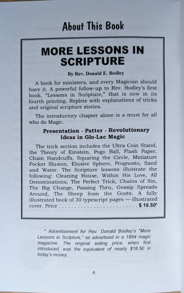 More Lessons in Scripture by Rev. Donald E. Bodley (magic with a message)
