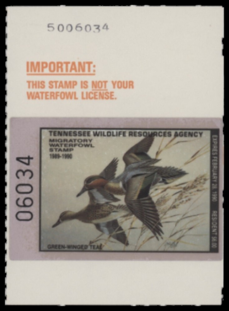 1987  Tennessee State Duck Stamp, Mint Never Hinged