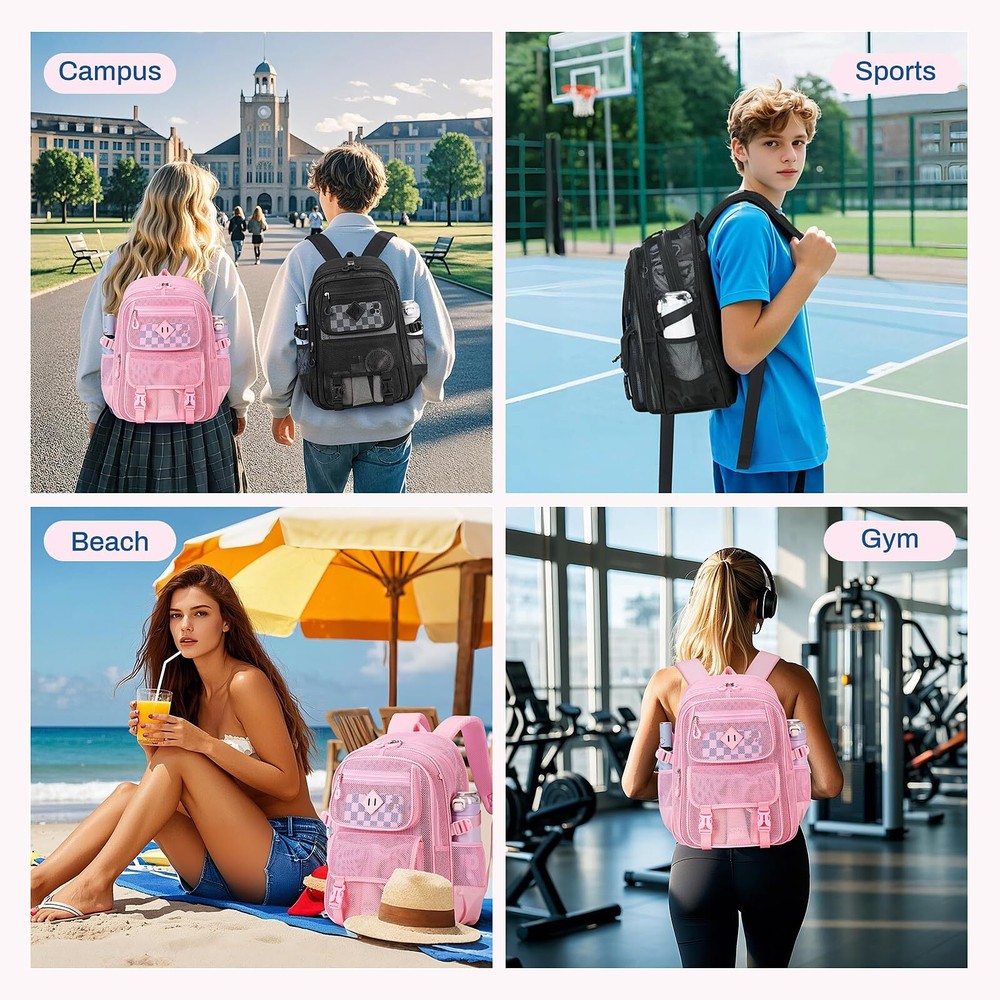 Mesh Backpack Heavy Duty Net Bookbag Ultra-Lightweight See Through Backpack B...