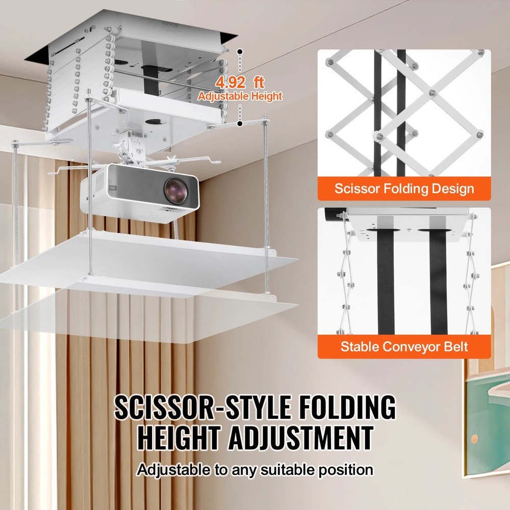 Motorized Projector Lift Hidden Projector Ceiling Mount w/ Remote &Wired Control