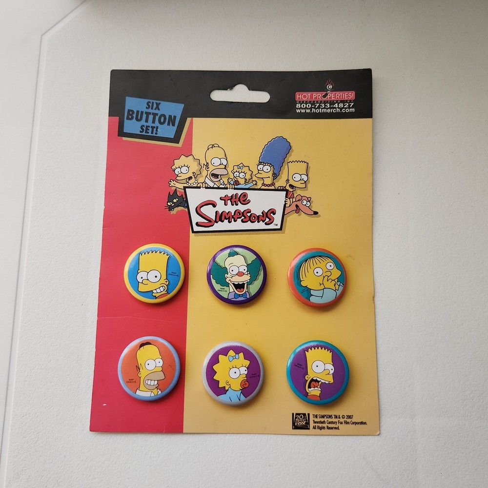 6 buttons The Simpsons carded pins 2007 licensed 20th fox *