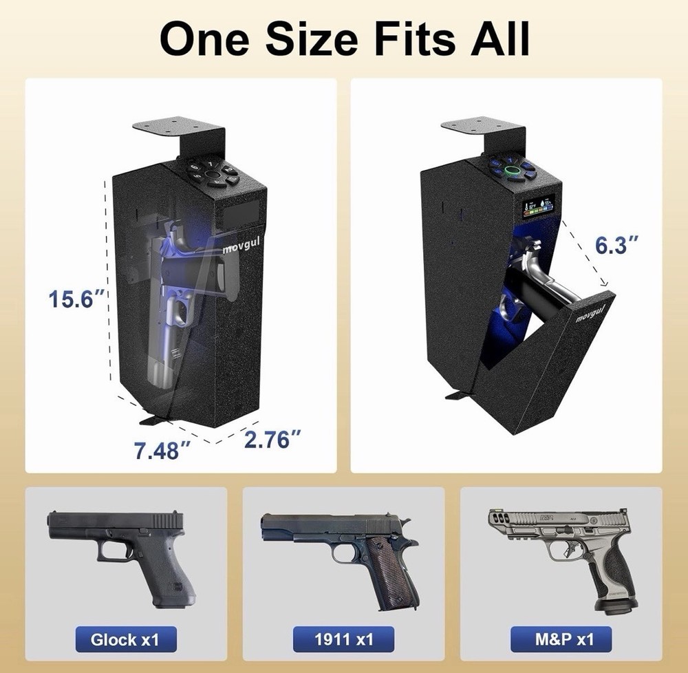 Gun Safe, Biometric Drop Down Bedside Black