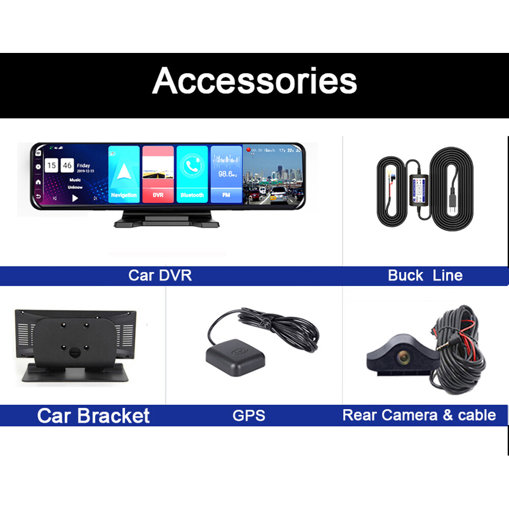 4GB+32GB ROM Car DVR 12" Android 8.1 Rearview Mirror GPS Navigation Dashboad DVR