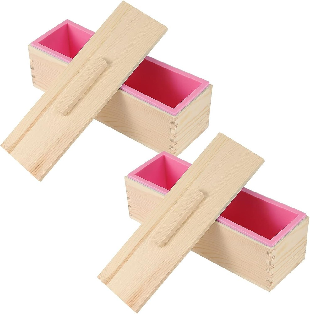 "2 Pack 42 OZ Rectangular Soap Mold, Flexible Soap Loaf Mold with Wooden Cover..