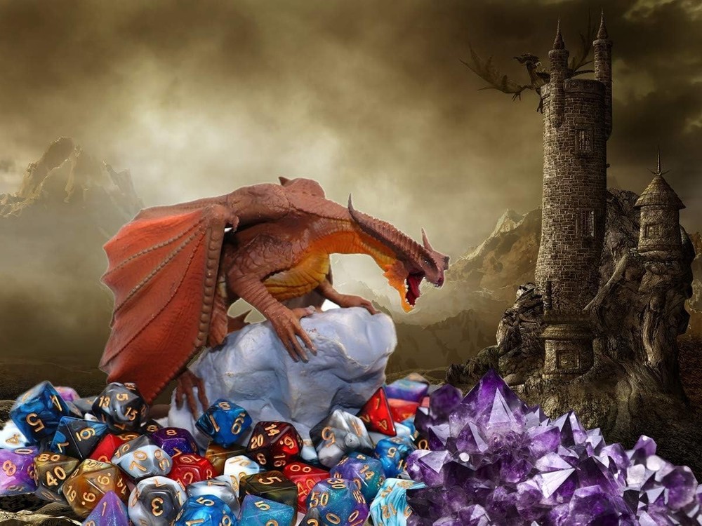 Versatile Red and Blue D&D Polyhedral Dice Set with Convenient Storage Bag