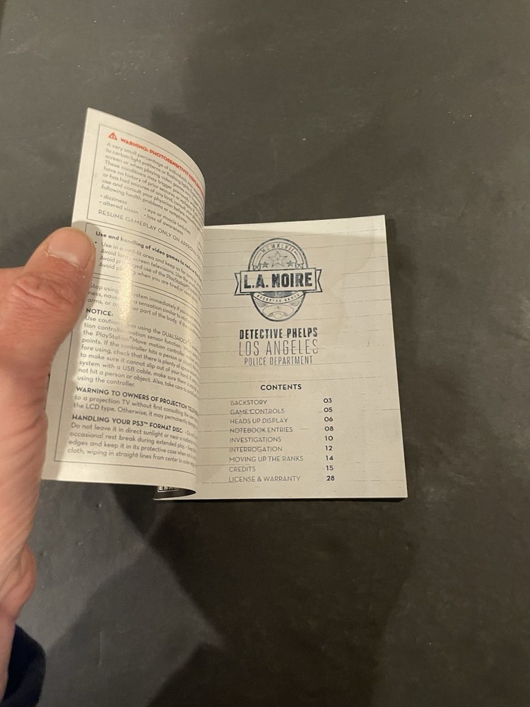 la noire ps3 Manual Only