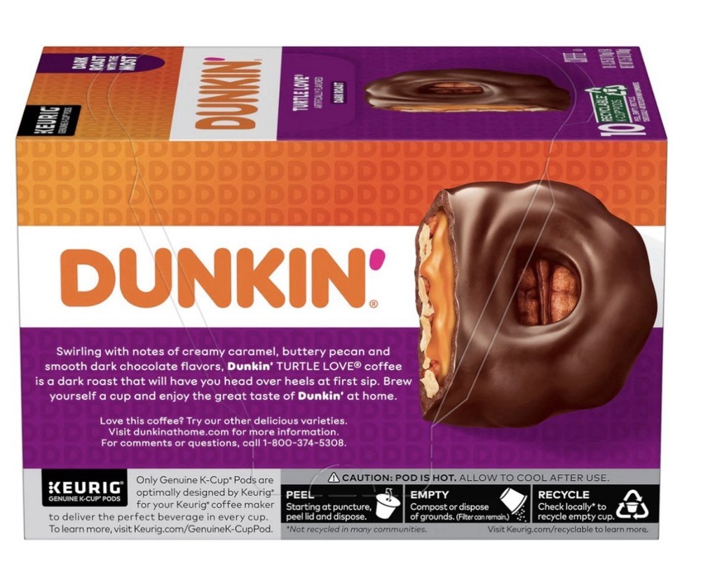 Dunkin Donuts Turtle Love Dark Roast Coffee 10 K-cups
