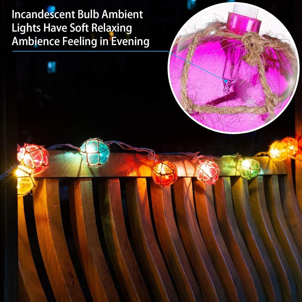 Nautical Fishing Float String Lights Set, 10 Multicolor Waterproof Decor