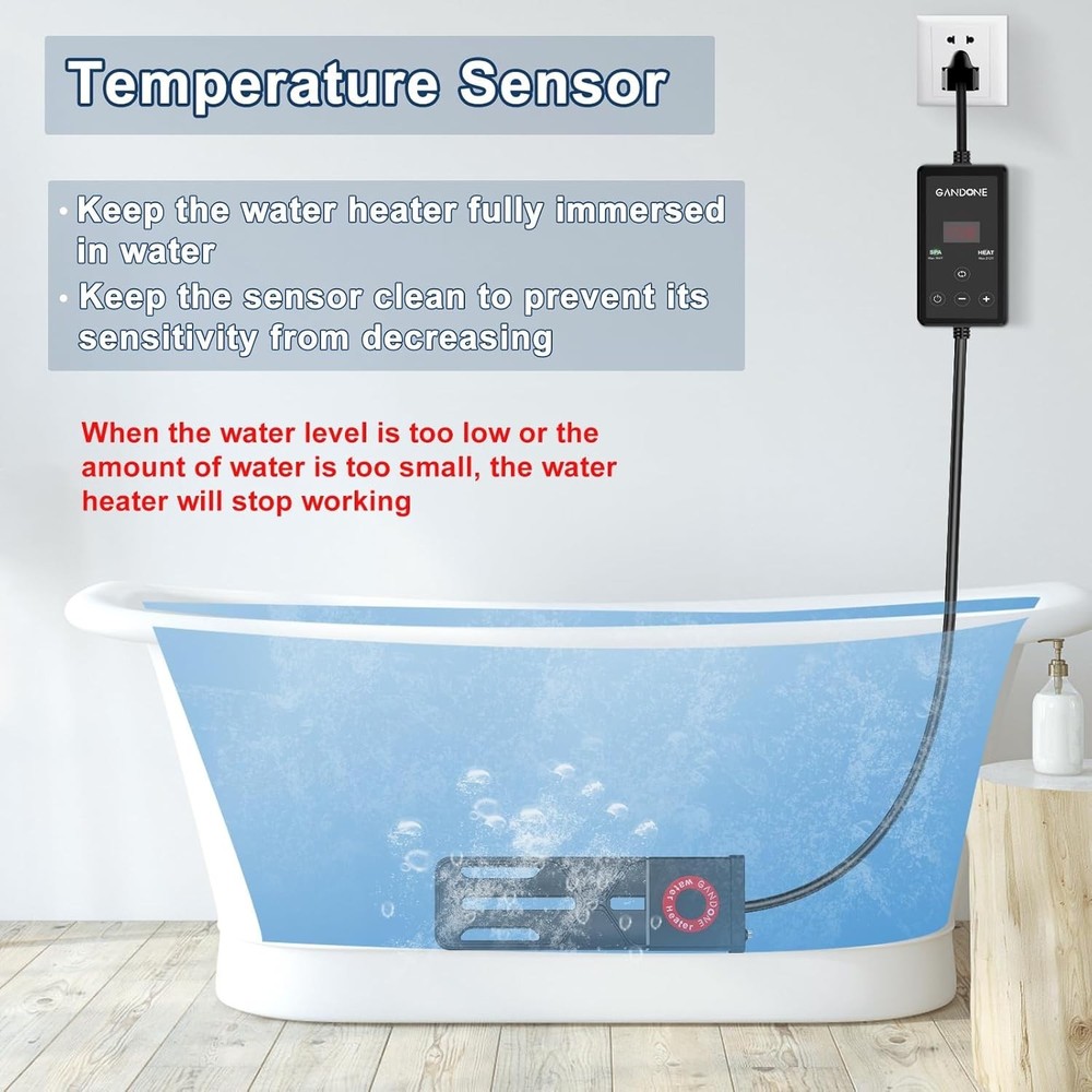 GANDONE Dual Spa Water Heater, Portable Hot Tub Immersion Heater Black