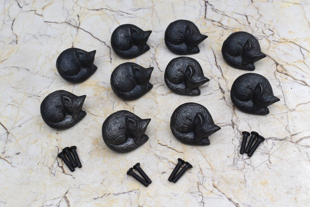 Vintage Cast Iron Sleeping Fox Pull Drawer Cabinet Knobs Handle Knobs 10 pcs